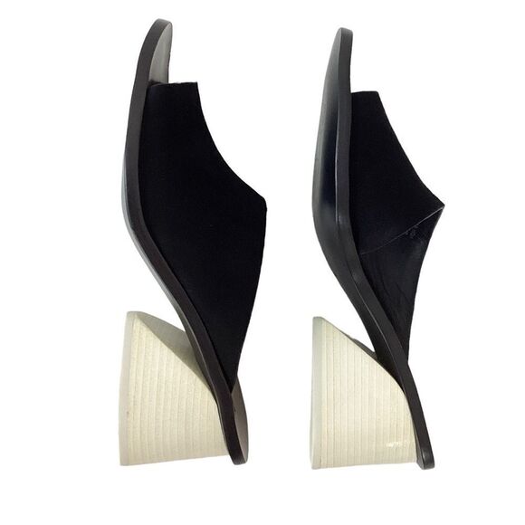 Mercedes Castillo Izar Suede Slide Sandals Black Ivory Block Heel Mule Size 39.5 - Picture 4 of 10